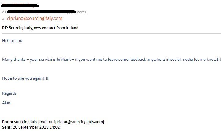 SourcingItaly Feedback Opinions Testimonials SourcingItaly Feedback Opinions Testimonials